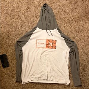 Hurley White and Gray Hoodie with Orange Graphic